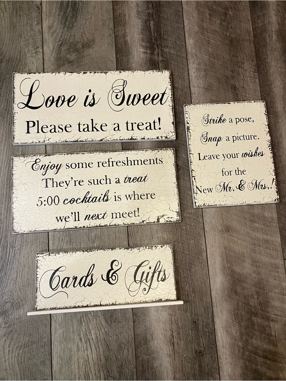 Shabby Chic Assorted Wedding Signs & Stands - Cream & Black